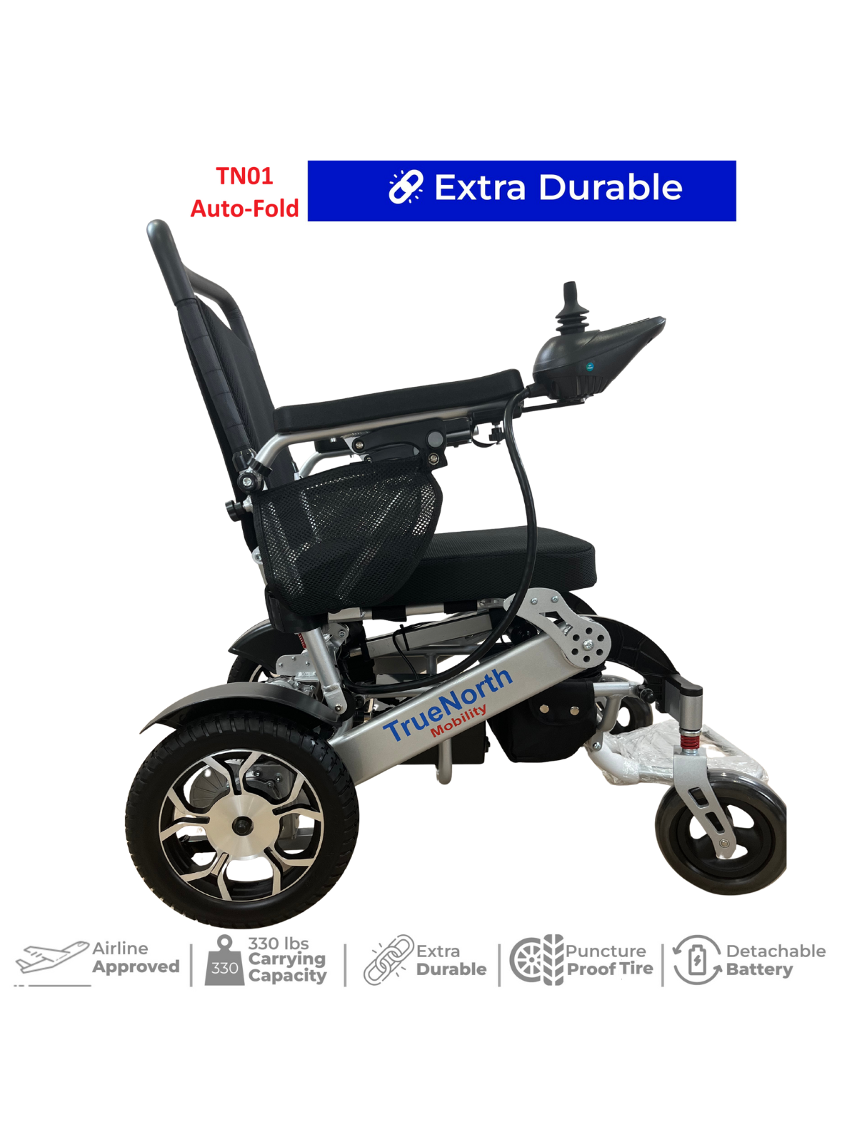 TrueNorth TN01-Automatic Fold-Unfold Electric Power Wheelchair: Lightweight, Auto Collapsible & All-Terrain | Dual 250W Motors, 10-Mile Range Auto-fold Airline Approved Electric Wheelchair