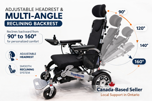 TrueNorth TN02- Reclining Electric Wheelchair with Adjustable Headrest: Foldable, Long Range, All Terrain & Heavy-Duty | Dual Motor Power Airline Approved Wheelchair