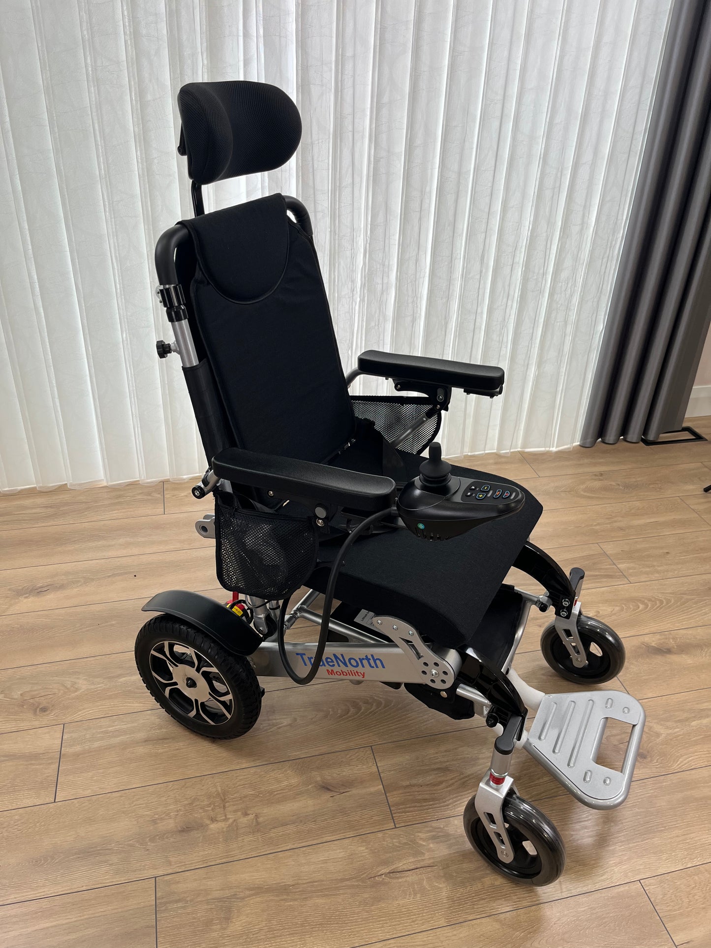 TrueNorth TN02- Reclining Electric Wheelchair with Adjustable Headrest: Foldable, Long Range, All Terrain & Heavy-Duty | Dual Motor Power Airline Approved Wheelchair