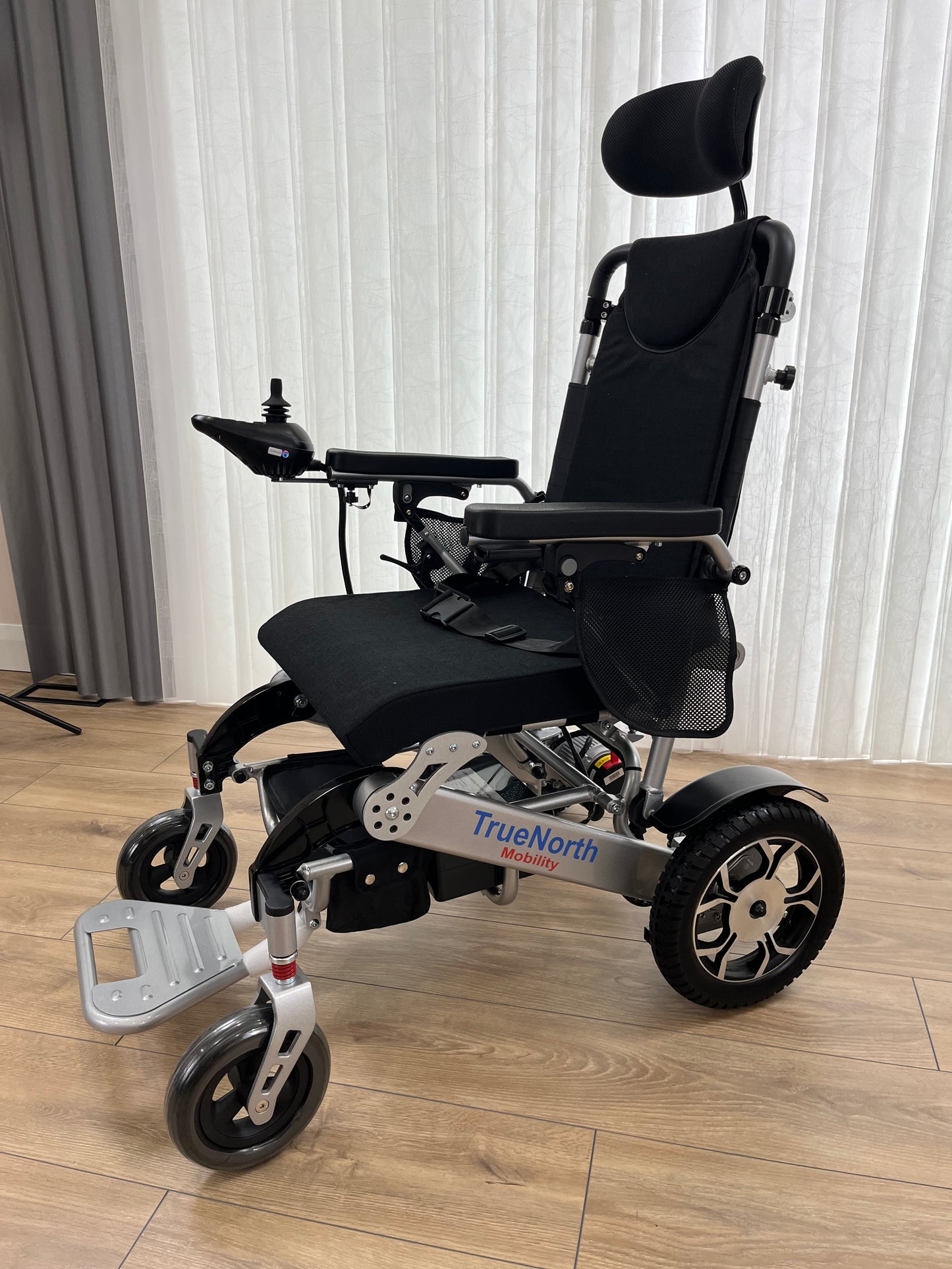 TrueNorth TN02- Reclining Electric Wheelchair with Adjustable Headrest: Foldable, Long Range, All Terrain & Heavy-Duty | Dual Motor Power Airline Approved Wheelchair