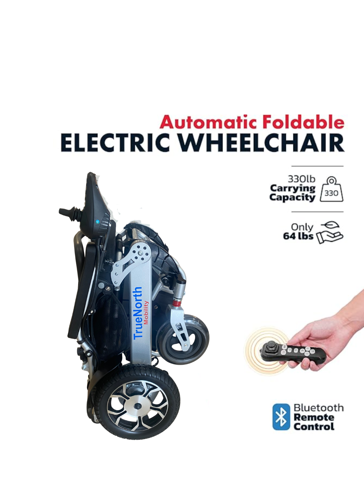 TrueNorth TN01-Automatic Fold-Unfold Electric Power Wheelchair: Lightweight, Auto Collapsible & All-Terrain | Dual 250W Motors, 10-Mile Range  Auto-fold Airline Approved Electric Wheelchair