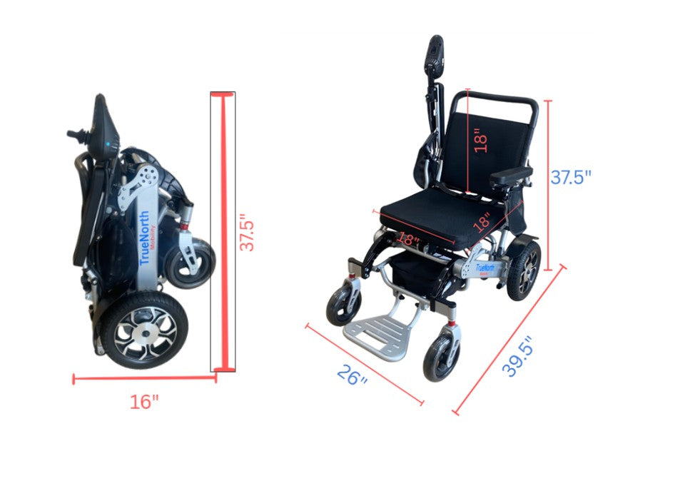 TrueNorth TN01-Automatic Fold-Unfold Electric Power Wheelchair: Lightweight, Auto Collapsible & All-Terrain | Dual 250W Motors, 10-Mile Range  Auto-fold Airline Approved Electric Wheelchair