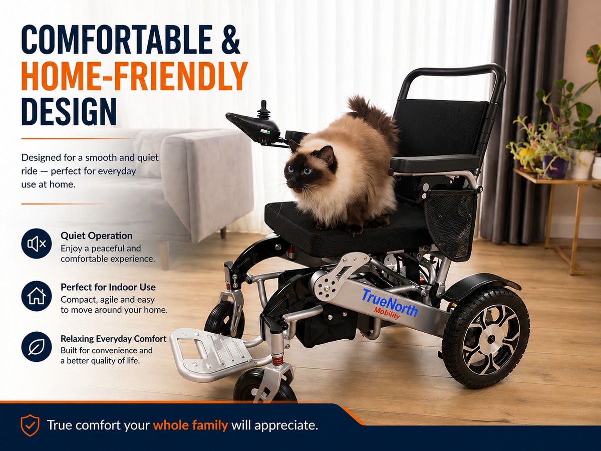 TrueNorth TN04 Foldable Electric Wheelchair – 18” Wide Seat, Dual 250W Motors, 12Ah Airline-Approved Battery, Bluetooth Remote, Long Range