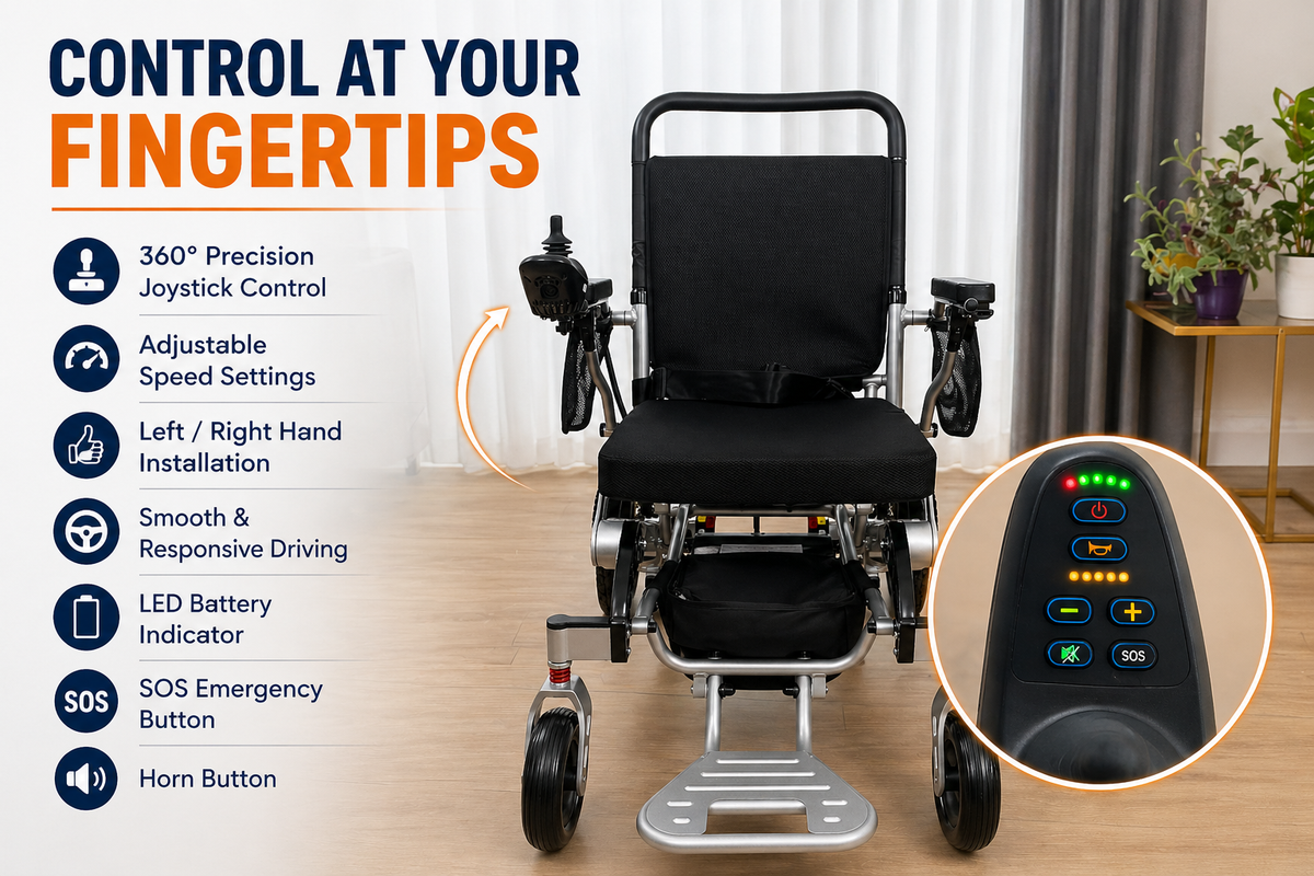 TrueNorth TN05 Foldable Electric Wheelchair – Extra-Wide 51 cm (20”) Seat, Lightweight Power Chair, Dual Motor (2x250W, Total 500W), 15km Range, Airline Approved