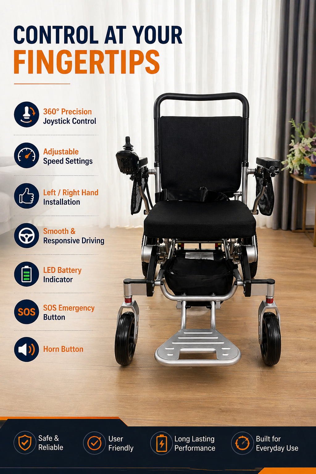 TrueNorth TN05 Foldable Electric Wheelchair – Extra-Wide 51 cm (20”) Seat, Lightweight Power Chair, Dual Motor (2x250W, Total 500W), 15km Range, Airline Approved